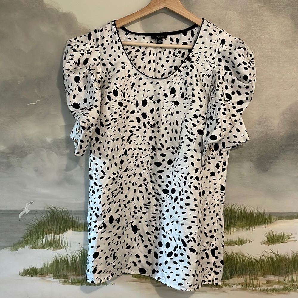 Ann Taylor Silk Blouse- Puff Sleeve, Animal Print (Size 10)